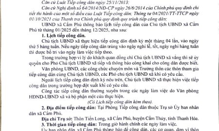 THÔNG BÁO LICH TIẾP CÔNG DÂN NĂM 2025